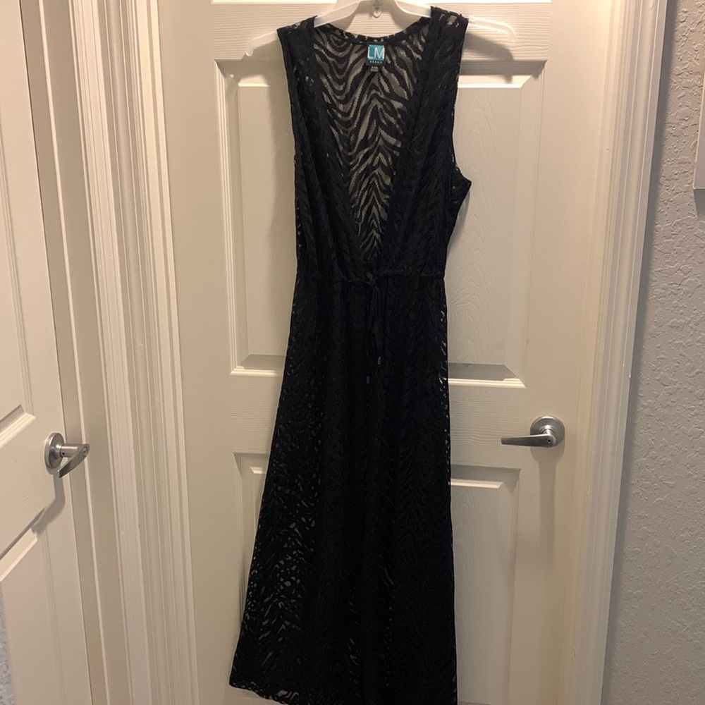 Women LM Beach Swimsuit Coverup Crochet lace maxi size xl color black new